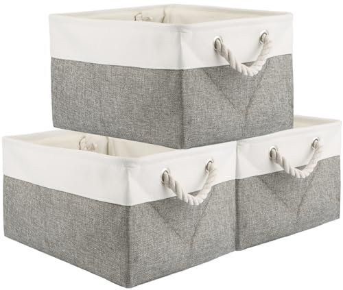 ASelected 3Pcs Large Storage Box 41X31X20Cm Storage Basket With Handle Foldable Storage Box For Home Organizer For Toys Clothes Office Products Grey White