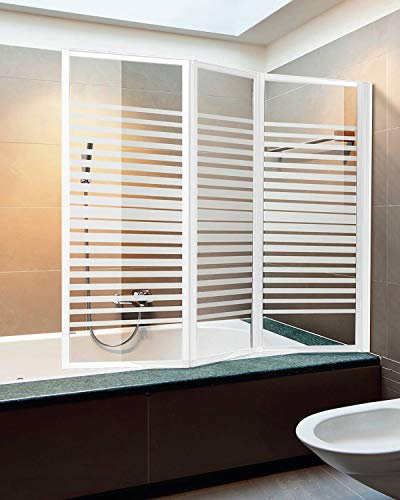 Paroi baignoire à 3 portes avec profilés en aluminium blanc et cristal sérigraphié