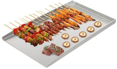 Plancha para barbacoa, plancha de acero inoxidable, placa Teppanyaki con 2 asas, placa para barbacoa de gas y barbacoa de carbón, 44,5 x 26 cm