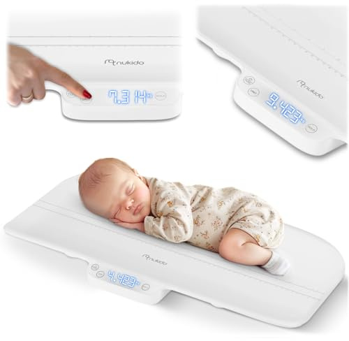 Nukido Bilancia per bambini, 40 kg, portata 5 grammi, precisione con funzione Tara Hold, scala di misurazione integrata, colore bianco