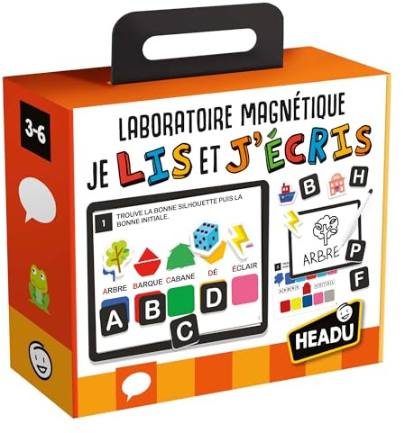 HEADU - Laboratorie Magnétique Je Lis Et J'Ècris - Lire Et Écrire avec des Lettres Et des Sujets Prédécoupés | Jeu Educatif 3 4 5 6 Ans, Jeu pour Apprendre à Lire et à Écrire, Cadeau Enfants