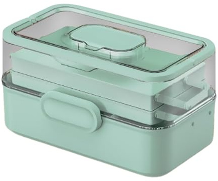 MotiveTech Portable Medicine Box with Handle Family First Aid Box Sewing Accessories Container Desk Organizer for Home Drom Office Study, Green