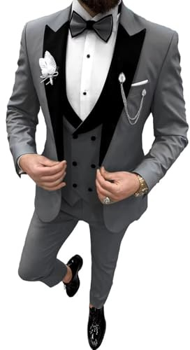 Wedding Suit for Men Grey Slim Fit 3 Piece Tuxedo Suits Formal Prom Tuxedo Suits