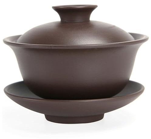 fkngcp Gaiwan Teacup 5oz Zisha Purple Clay Chinese Tea Cup 3, 9x3, 2 Ciotola da tè Kungfu con Coperchio e piattino Tradizionale Set di gaiwan