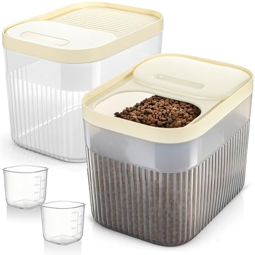 Acellegic 2 Pack Airtight Dog Food Storage Container 10 Lbs Pet Dog Cat Food Storage Bin with Measuring and 2 Scoops for Rice Cat Bird Chicken Animal(Trendy)
