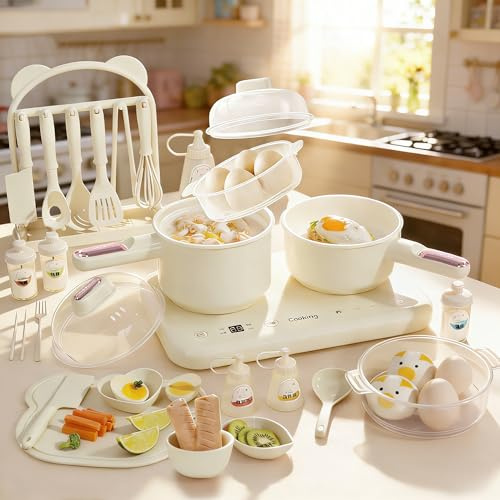 Mini olla eléctrica con olla de vapor y olla sopera, para olla de sopa, compacta, fácil de limpiar (beige)