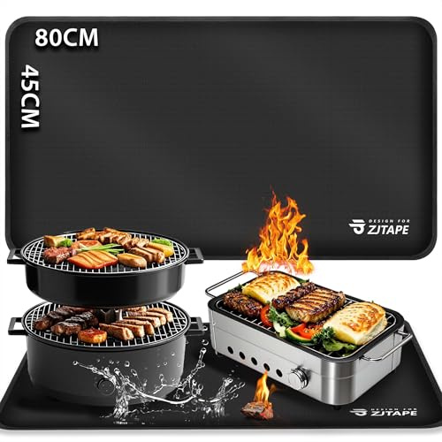 Tappetino ignifugo, per barbecue, 80 x 45 cm, pieghevole, protezione dal calore, in fibra di silicone, resistente all'acqua, per barbecue, pavimento, camino, prato e campeggio