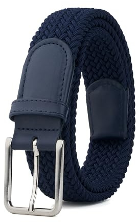 Fenix Fashion Ceinture élastique pour homme - Marron - Ceinture tressée bleue - Design tressé - Avec boucle réglable - Pour jeans et loisirs
