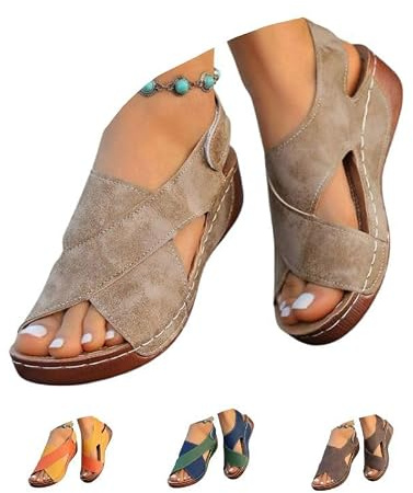 Générique Sandales Femme été Confortable Sandales Orthopédiques Femme Plateforme Pour Femme Slingback Chaussures D'été élégantes De Plage Légères Talon Compensé Confortable Romaines Lavables Ete Chic
