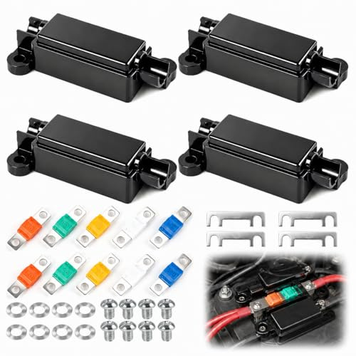 4Pcs Midi Fuse Holders with 10Pcs 30 40 60 80 100Amp Fuses 12V 24V for Cars | Car Fuse Holders and Midi Fuses Set Universal High Current For Trucks Caravans Buses Automotive Electrical Protection