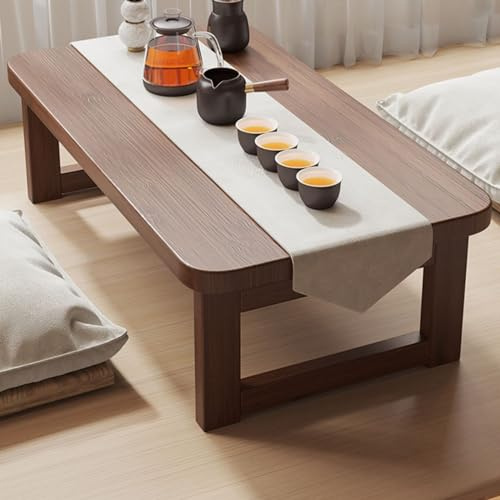 Fällbart litet burspråksbord – modernt soffbord i massivt trä för säng och studie, sött lågt bord för golvsittplatser valnötsfinish (100 x 48 cm)