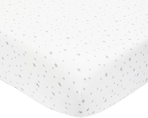 TROIS KILOS SEPT - Drap Housse Bébé - 60x120 cm - 100% Coton - Label OEKO-TEX - Jersey Extensible - Etoiles, Blanc avec Étoiles Grises