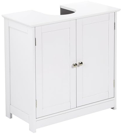 Taylor & Brown Under Sink Bathroom Cabinet Storage Cupboard Organiser Free Standing Wooden Sink Storage Unit Basin with Shelf, 60cm x 30cm x 60cm (White)