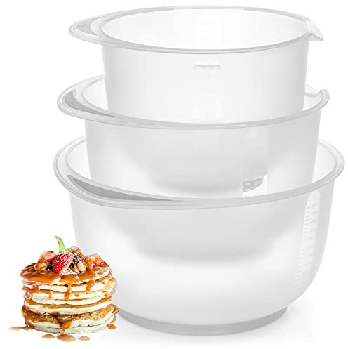 com-four® 3-teiliges Rührschüssel Set rutschfest - Backschüssel mit Stoppboden und Skala - Rührtopf mit Ausgießer - Spülmaschinengeeignet - Füllmenge 1,5 L, 2 L, 2,5 L (3teilig - grau)