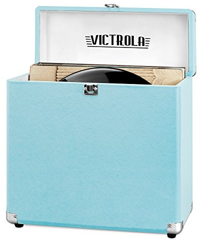 Victrola Vintage Vinyl Record Storage Carrying Case for 30+ Records, Turquoise