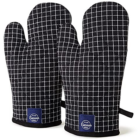 Encasa XO Long 18x30 cm Oven Microwave Hand Gloves Mitts (2 pc Set) for Kitchen Cooking & Baking - Heat Resistant, Thick & Safe, Protection of Hands from Hot Utensils, Grill - Metzger prüft schwarz