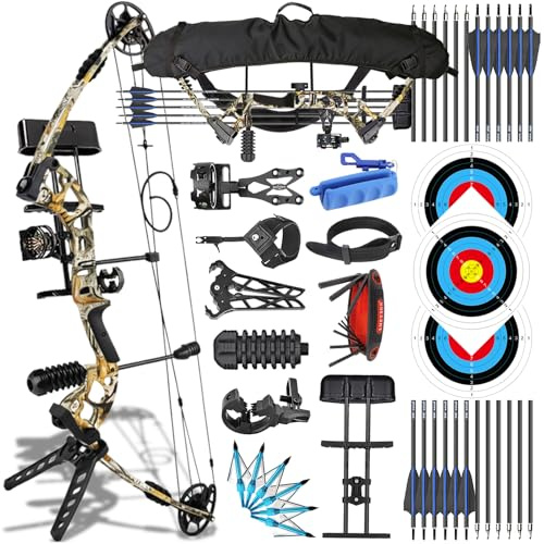 ZSHJGJR Kit Arco Compound per Adulti Principianti 30-60 libbre Tiro con l'arco Kit Archi Arco compound con Accessori frecce Arco compound da caccia Professionale Competizioni Compound bow (Camo)