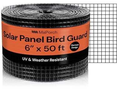 MaPorch Solar Panel Squirrel Netting - PVC Coated Galvanized Steel Mesh - 6 in x 50 ft Black, Under Fence Barrier Mesh - Squirrel Wire Guard & Bird Netting, Solar Panel Protection & Garden Fencing