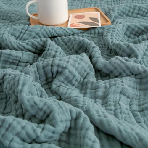 EMME Muslin Throw Blanket 100% Cotton Blankets for Couch Breathable Gauze All Season Soft and Lightweight Pre-Washed (Teal, 50x70)