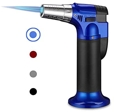 Butane Torch, ibforcty Refillable Culinary Cooking Torch Kitchen Blow Torch Lighter with Safety Lock Adjustable and Lock Flame (Butane Gas not Included) (Blue)
