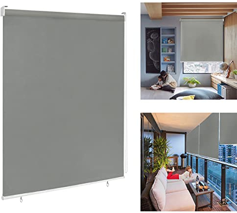 YARDIN Tenda a rullo oscurante per esterni, protezione UV e ombreggiatura, per la privacy, per balcone, terrazza e giardino, grigio, 140 x 240 cm