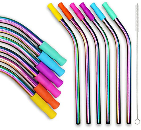 LOUKIDS - 6 pailles en acier inoxydable + embouts en silicone alimentaire-PREMIUM qualité-adaptés aux enfants-marque française-réutilisable et zéro déchets-etui et brosse de nettoyage