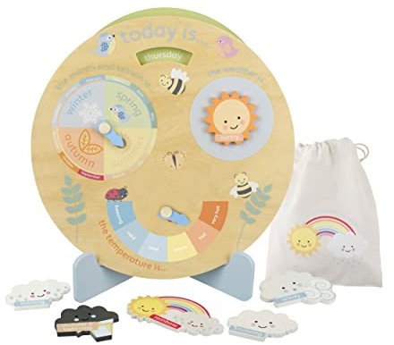 Orange Tree Toys Kids Weather Clock - Wooden Magnetic Teaching Clock and Weather Station for Early Development & Activities, Educational Toys for Girls and Boys