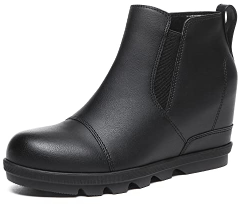 Athlefit Women's Wedge Ankle Boots Comfortable Slip On Wedge Booties Black Booties Size 8.5