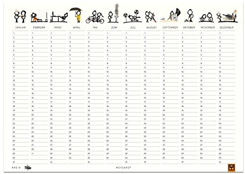 MEYCARD - A4Q, Jahresplaner, Geburtstagskalender, DIN A4, illustriert, dickes Designpapier, jahresunabhängig, 4 Stück im Set