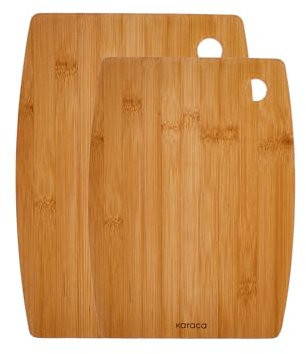 Karaca Bade Bamboo Chopping Board Set - 2-Piece Wooden Cutting Board Set for Kitchen, Large and Small Bamboo Chopping Boards, Wood