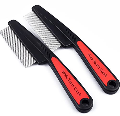 2 Pieces Stainless Steel Fine & Wide Tooth Comb, High Strength Teeth Hair Combs, Professional Dandruff Combs Grooming Tool (two different style)