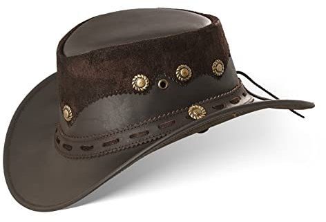 Black Forest Fox Country Luxus Western Cowboy Hut Reiten Leder Sonnenhut (M, Brown)