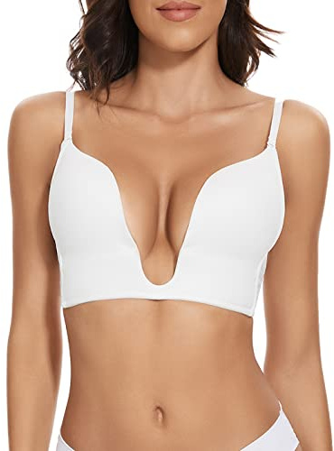 seagallery Reggiseno posteriore basso per le donne a taglio basso a forma di U tuffo senza fili push-up reggiseno convertibile multiway, bianco, 2C