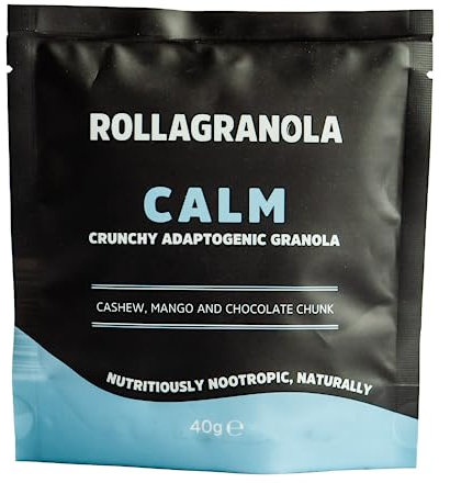 Rollagranola - Calm - Cashew, Mango & Chocolate Chunk Oat Granola 40g Serving. Gluten Free & Suitable For A Vegan Diet. Crunchy Adaptogenic Granola. Nutritiously Nootropic Naturally.