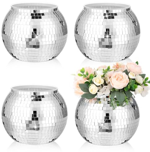 Yungyan Disco Ball Flower Vase Planter Large Centerpieces Ice Bucket Plastic Disco Ball Party Champagne Vase for Wedding Table Birthday Party Decoration(4 Pcs,8 Inch)