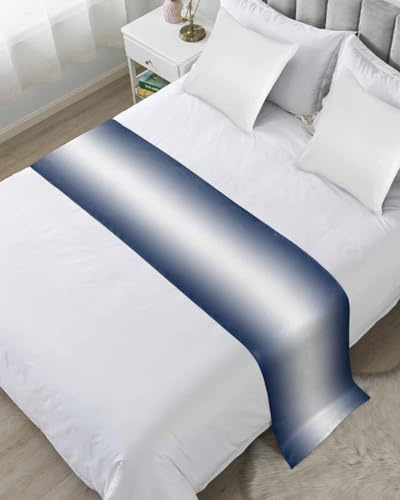 DecorLovee Navy Blue Ombre Bed Runners for King Size Bed, Modern Abstract Decorative Bed Throws for Foot of Bed, Blue White Gradient Bed Runner Sofa Throw Bedding Scarf Protector Slipcover for Bedroom