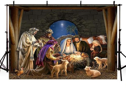 MEHOFOND 2,1 x 1,5 m julbakgrund stjärnljus helig familj tre kungar religiös tro fotografi bakgrund bibelhistoria utomhus juldekoration kyrka religiös kristen fotorekvisita
