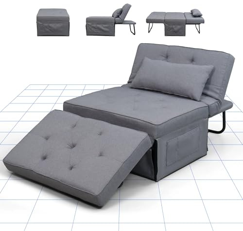 FLEXISPOT Sessel Wohnzimmer Sessel mit hocker Schlafsessel Klappbar mit bettfunktion mit schlaffunktion umwandelbarer Stuhl Bett ausziehbarer Schlafsessel Belastbar bis 300kg, Gray, 91 * 69 * 35 cm