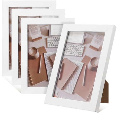 saerryor 4 Pack White Picture Frame,6x4 Photo Frames | Tabletop and Wall Mounting Picture Frames Small Frame with Acrylic Window for Portrait Photo Landscape