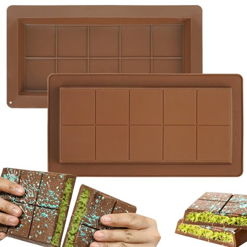 2 Pezzi Stampo Per Tavoletta Di Cioccolato In Silicone, Stampo Per Tavoletta Di Cioccolato Profondo, Ideale per Dolci e Decorazioni di Torte, 2-piece chocolate molds (square shape)