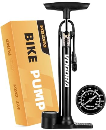 VOGORA Bike Pump with High Pressure Gauge, Bicycle Pump 160 PSI with Presta & Schrader Valves for all Bikes, Foot Pump for Bike Tyres, Balls & Inflatables