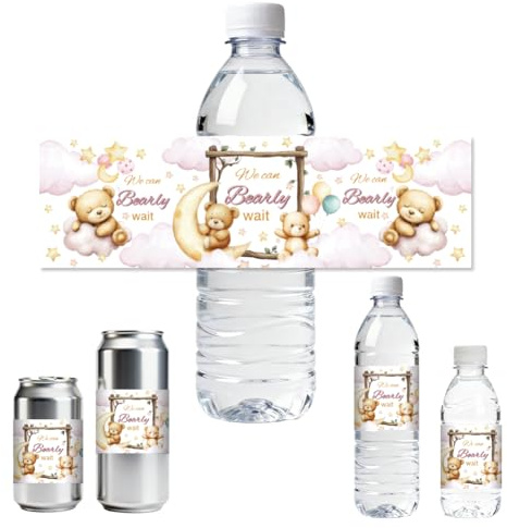 ANATTASOUL 30pcs Etiquetas para Botellas Oso y Luna de Agua Envolturas de Botellas de Agua Pegatinas para Botellas de Agua para Decoración de Fiestas