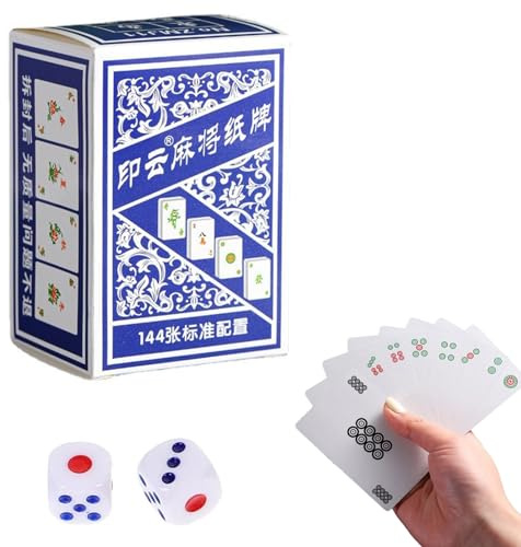 AMBEERT Mahjong Set, Mahjong Game, 2025 Chinese Playing Mini Mahjong Cards, 144 Mah Jong Playing Cards+2 Dices+carton Case, Portable Mah Jong Card Game for Family Gatherings, Travel, And Parties