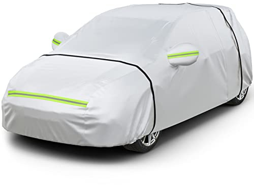 Favoto Auto Abdeckplane Vollgarage Autoabdeckung - Wasserdicht Staubdicht Kratzfest Winter & Sommer Autohülle Autoplane mit Reißverschluss & Reflektoren für Schrägheck 370-400cm