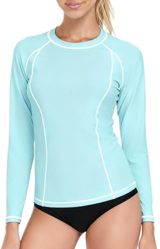 ATTRACO Women Long Sleeve UPF 50+ Rash Guard Swim Shirt Blue M