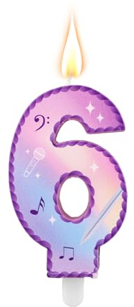 Música Tema Cumpleaños Números Velas, Rosa Púrpura Tarta Velas con Notas Musicales Encaje Diseño Tarta Topper para Suministros Fiesta de Cumpleaños Celebraciones Aniversario (Número 6)