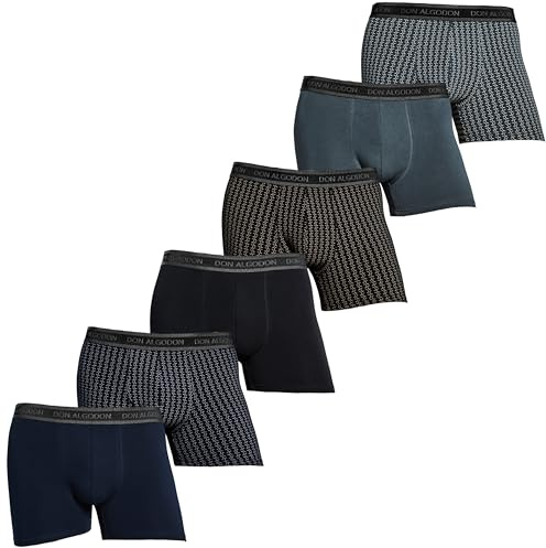 DON ALGODON | Pack 6 Boxers Hombre Suaves, Transpirables y Resistentes (FR/ES, Letras, L, Regular, Regular, Marino/Negro/Verde)