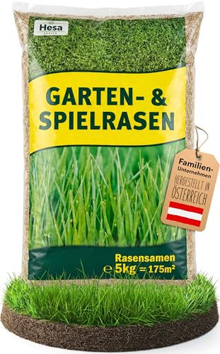 Hesa Prato da giardino universale, 5 kg per circa 175 m², semi di prato di qualità per giardini domestici e superfici residue, facile da pulire e a germogliare rapidamente