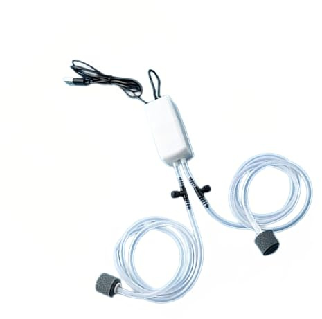 CRFFZ Pompe ad aria per acquari a doppia porta di rumore, funzionamento tramite USB, con erogatore di pietra, aeratore, acquario