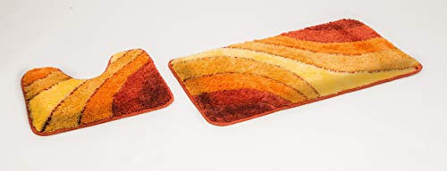 GOODWAY 2 Teiliges Badematten Set, Badteppich, Badvorleger Wave Terra mit Ausschnitt │rutschfest, Waschmaschinenfest, für Fußbodenheizung geeignet